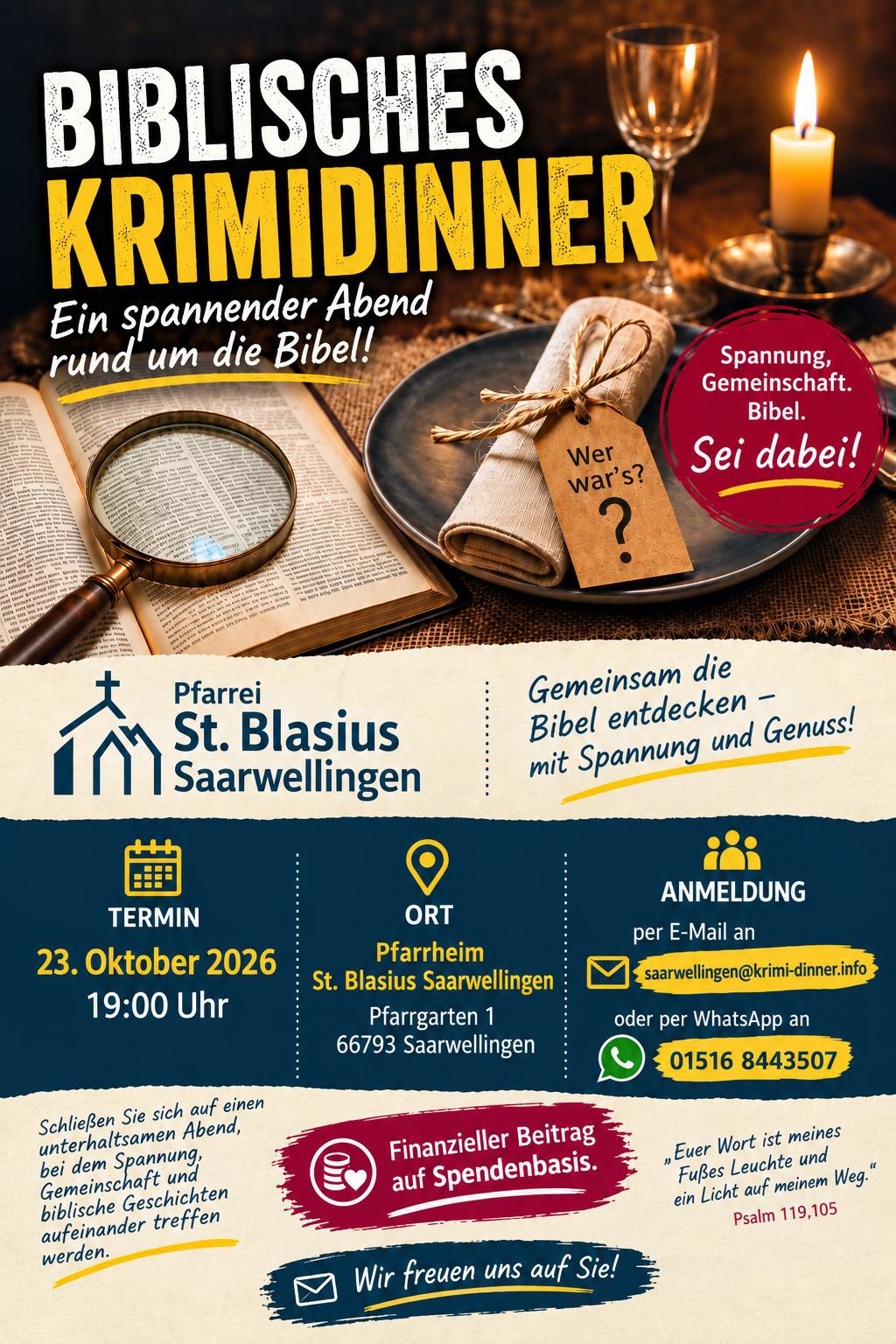 Plakat Biblisches Krimidinner (c) Pfarrei Saarwellingen St. Josef Plakat Biblisches Krimidinner