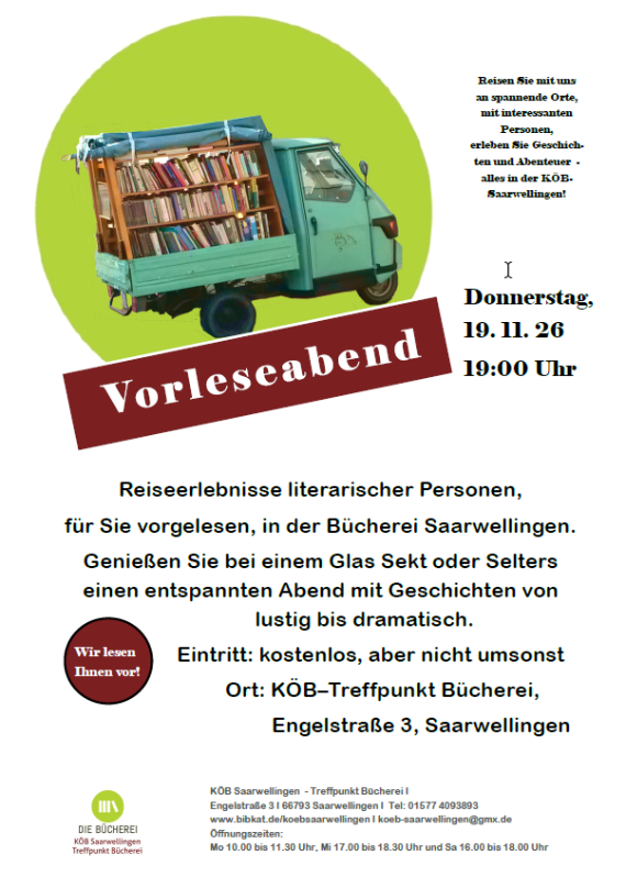 Plakat Vorleseabend KÖB 2026 (c) KÖB Saarwellingen Plakat Vorleseabend KÖB 2026
